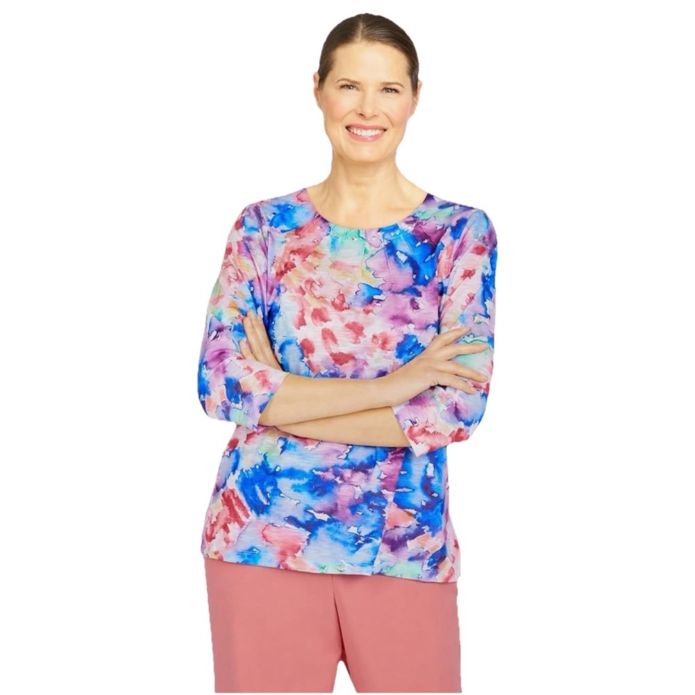Alfred Dunner Women's Boho Vibes Watercolor Tie Dye Knit Top Size PL New